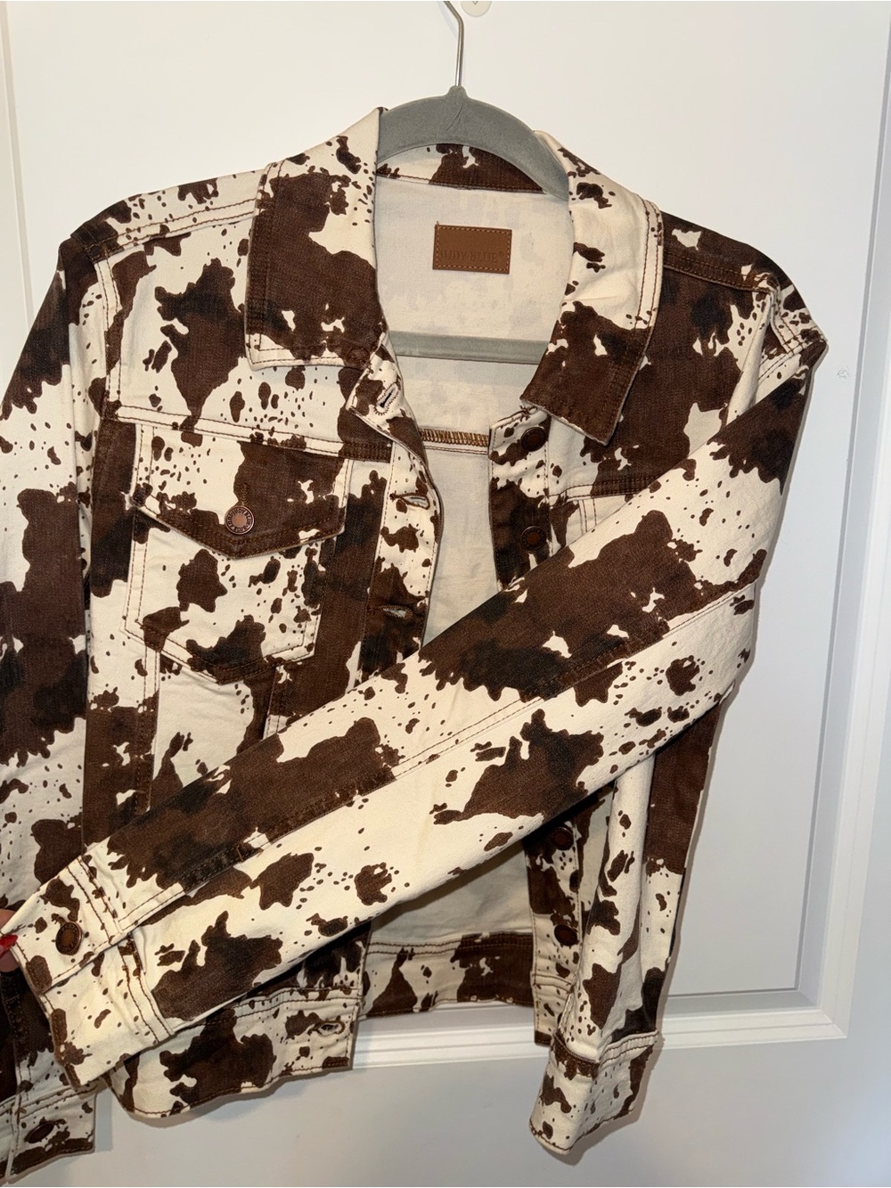 Cow Print Denim Jacket - Brown & Cream - Picture 4 of 5
